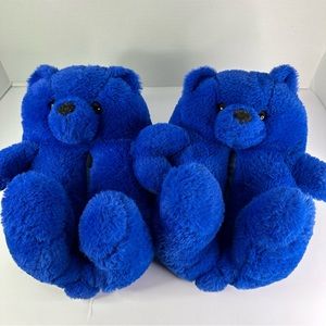 Sapphire Blue Teddy Bear Plush Slippers